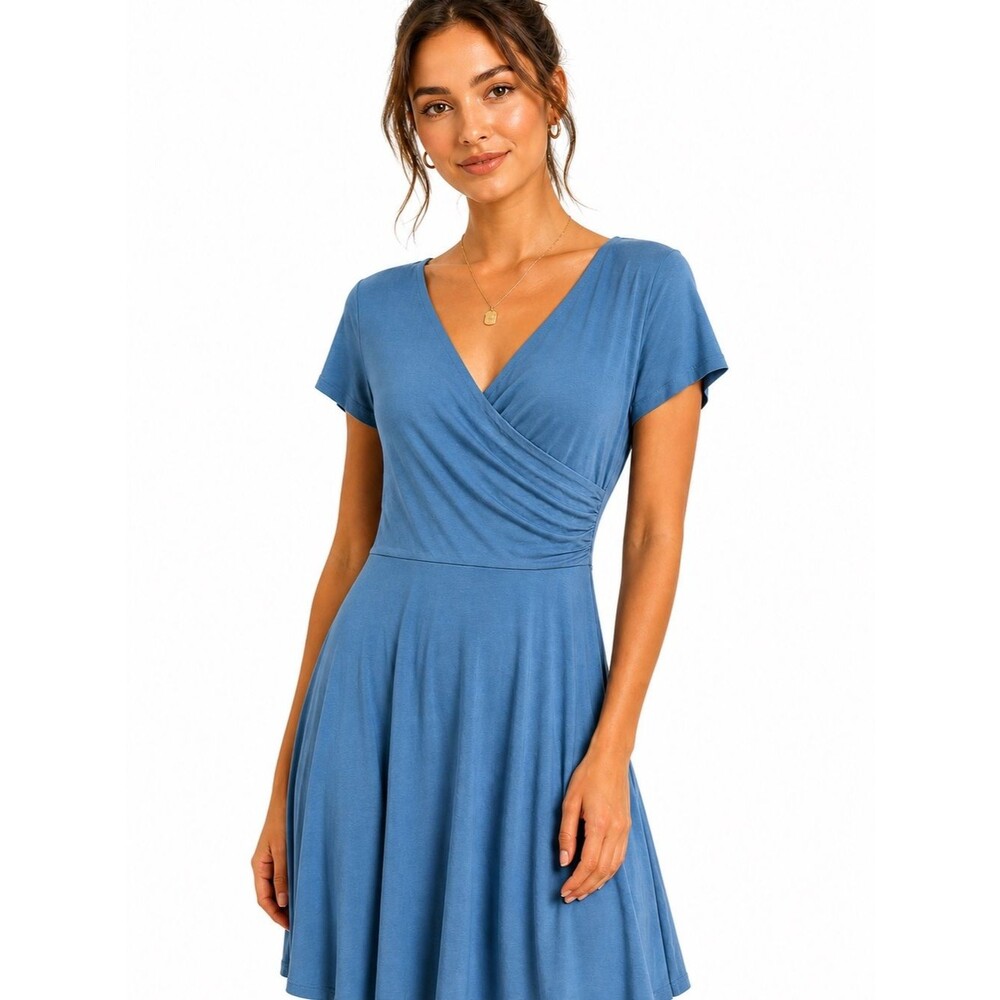 Gilli Dress Faux Wrap Dusty Blue V-Neck Size M
